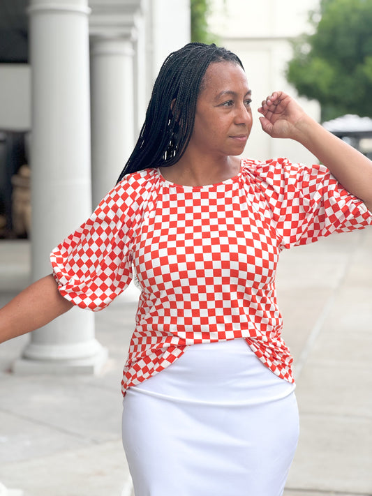 Camille Orange Checkered Top