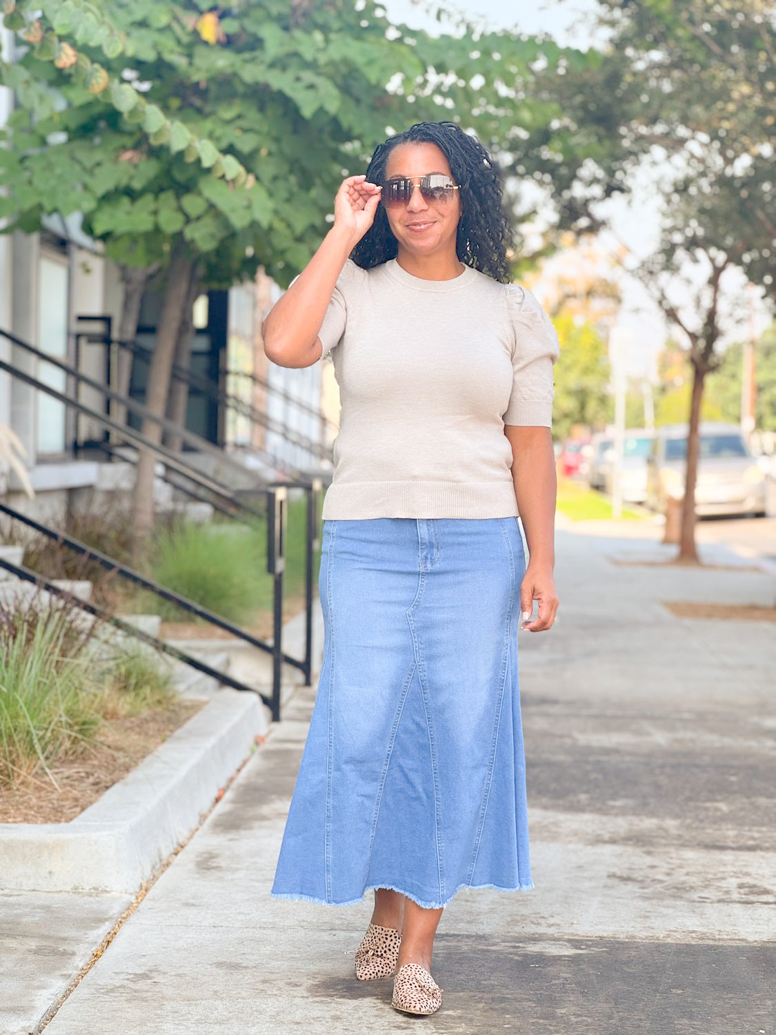 A-line Light Wash Denim Skirt