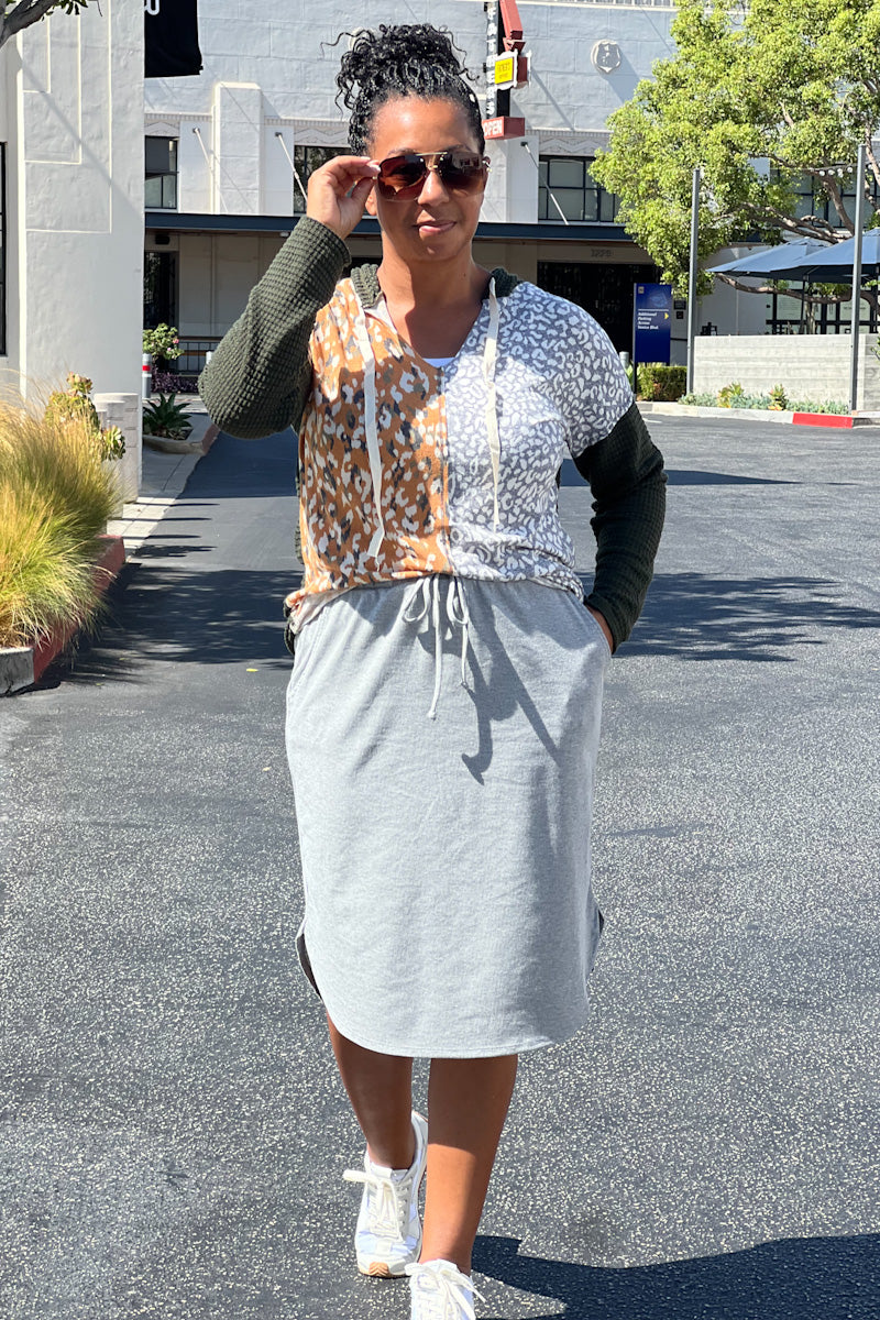 Grey Ribbed Drawstring Skirt