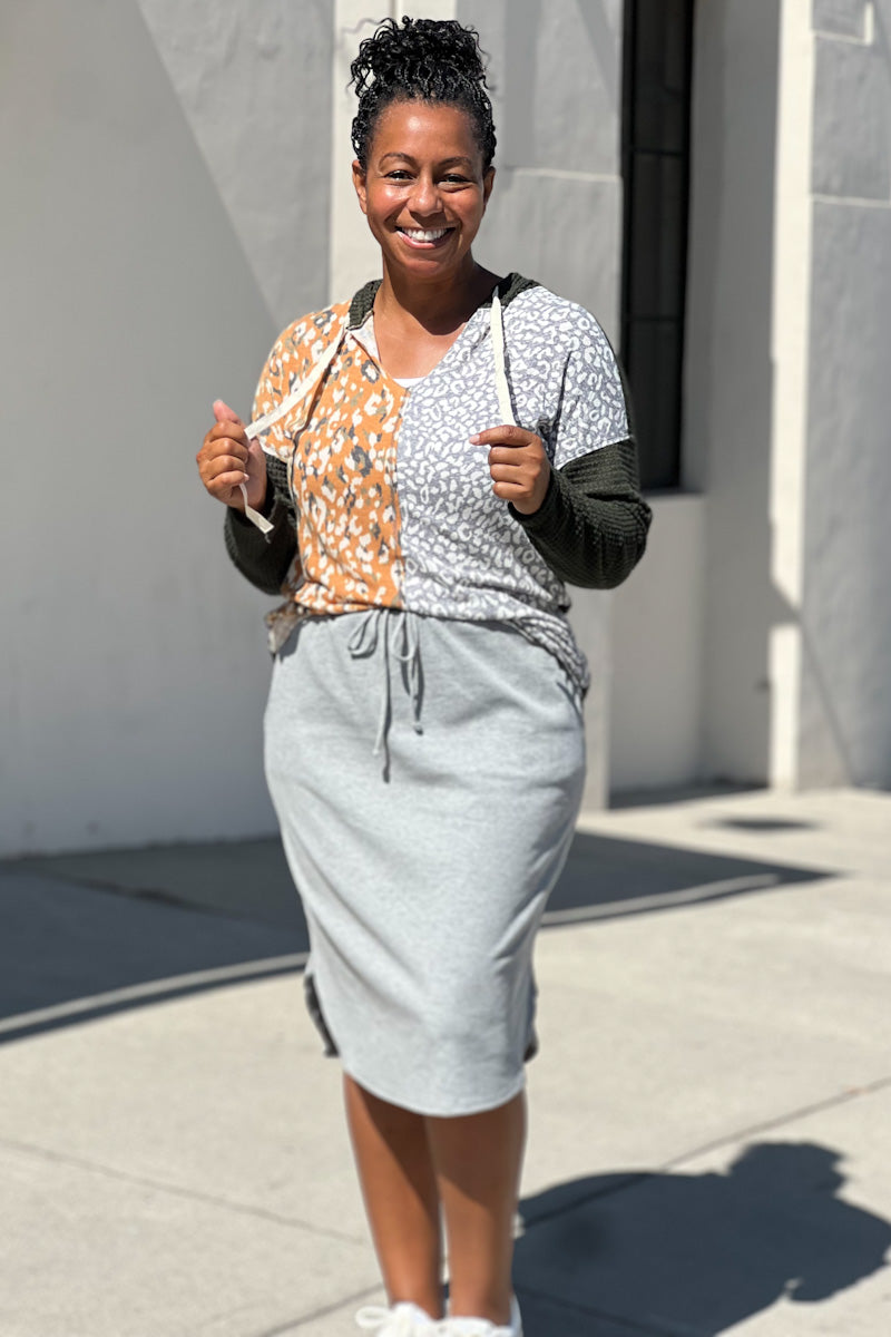 Grey Ribbed Drawstring Skirt