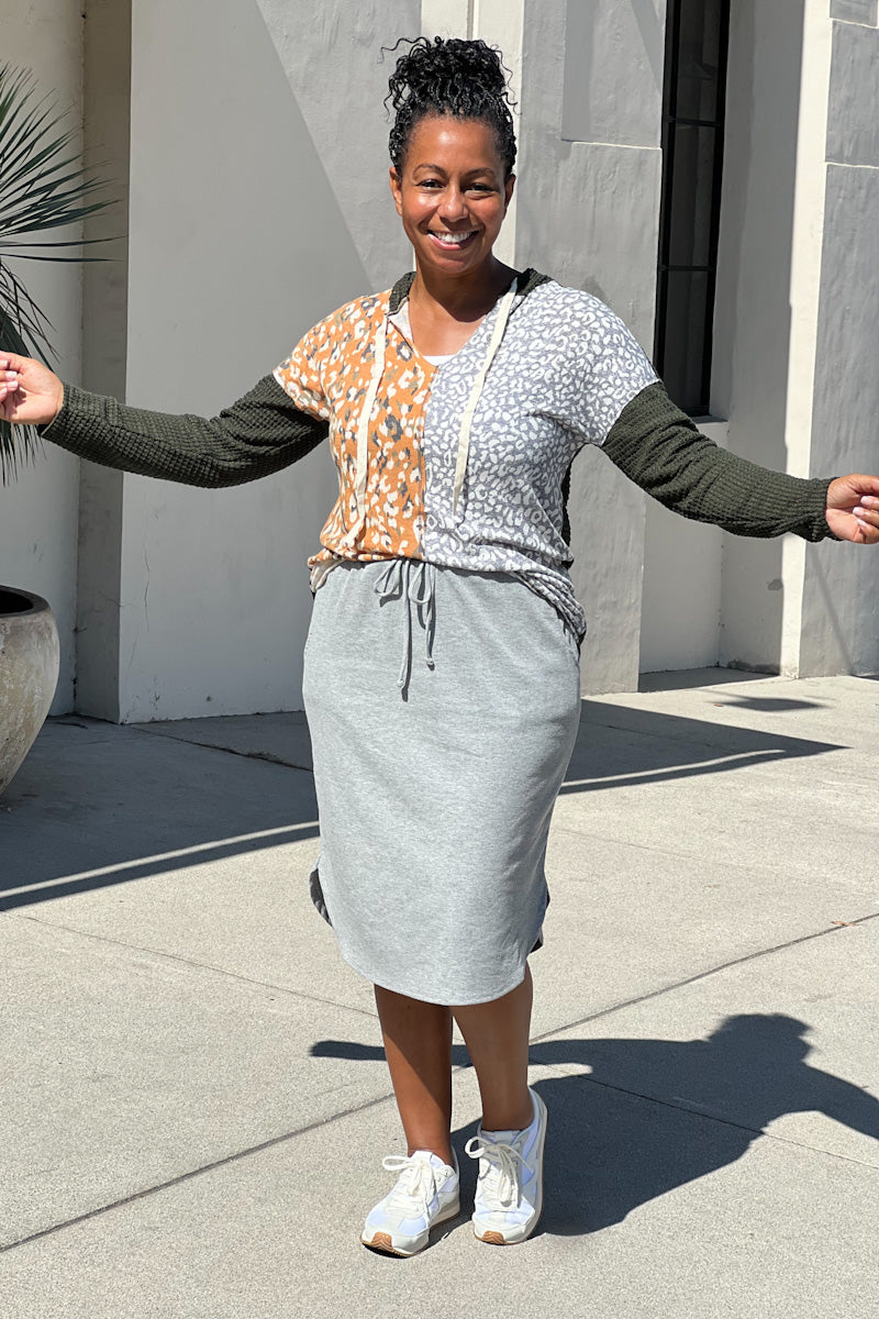 Grey Ribbed Drawstring Skirt