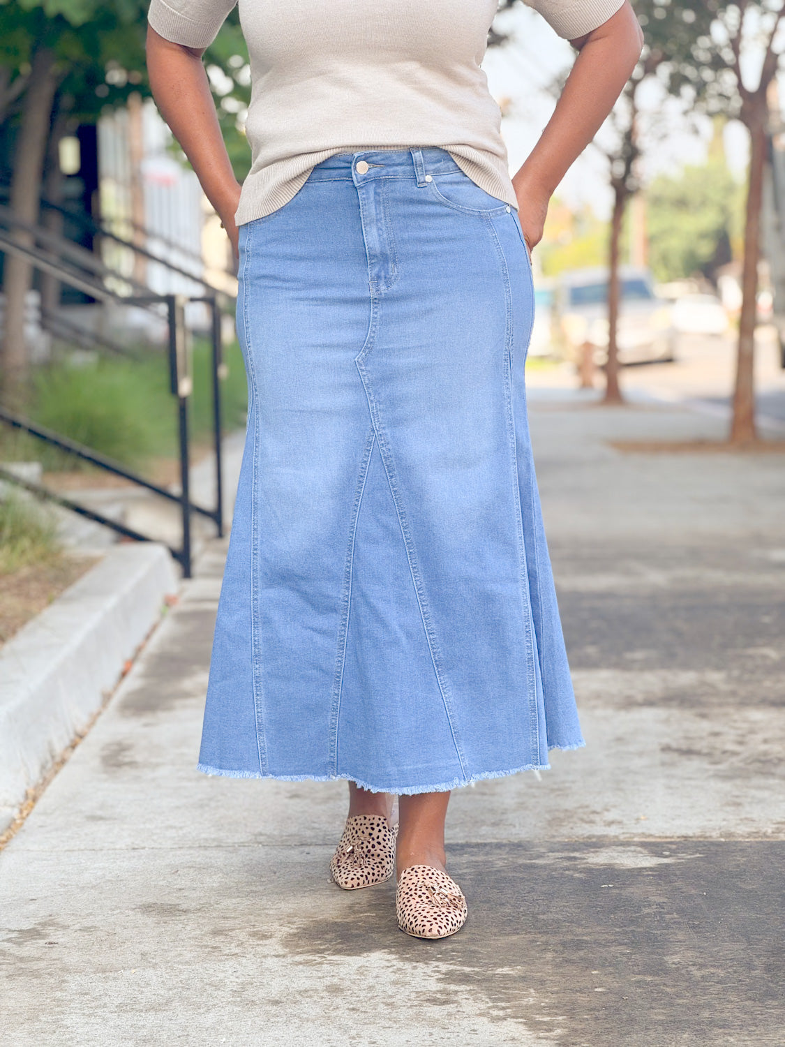 A-line Light Wash Denim Skirt
