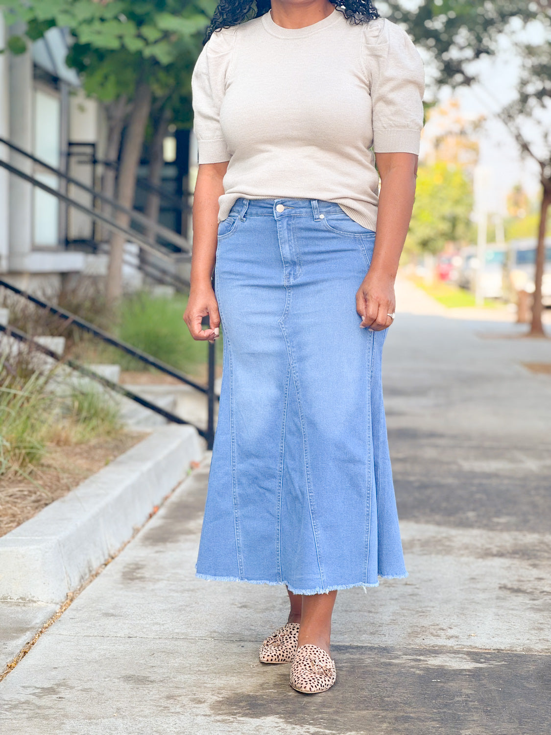 A-line Light Wash Denim Skirt
