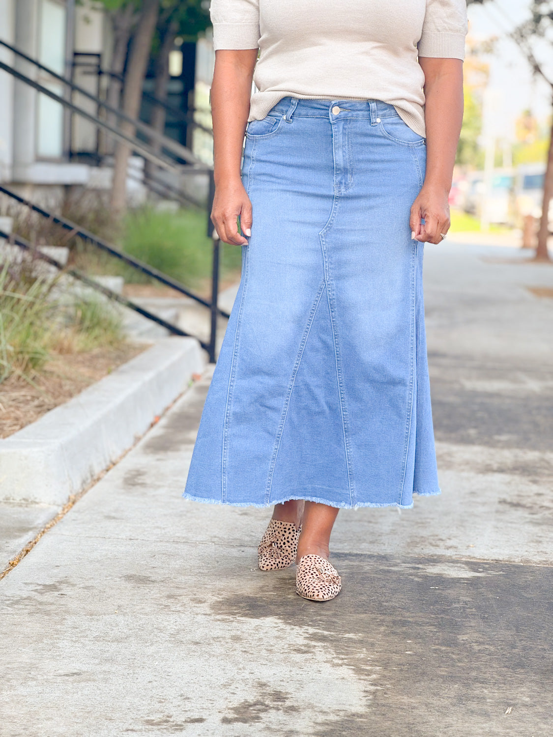 A-line Light Wash Denim Skirt