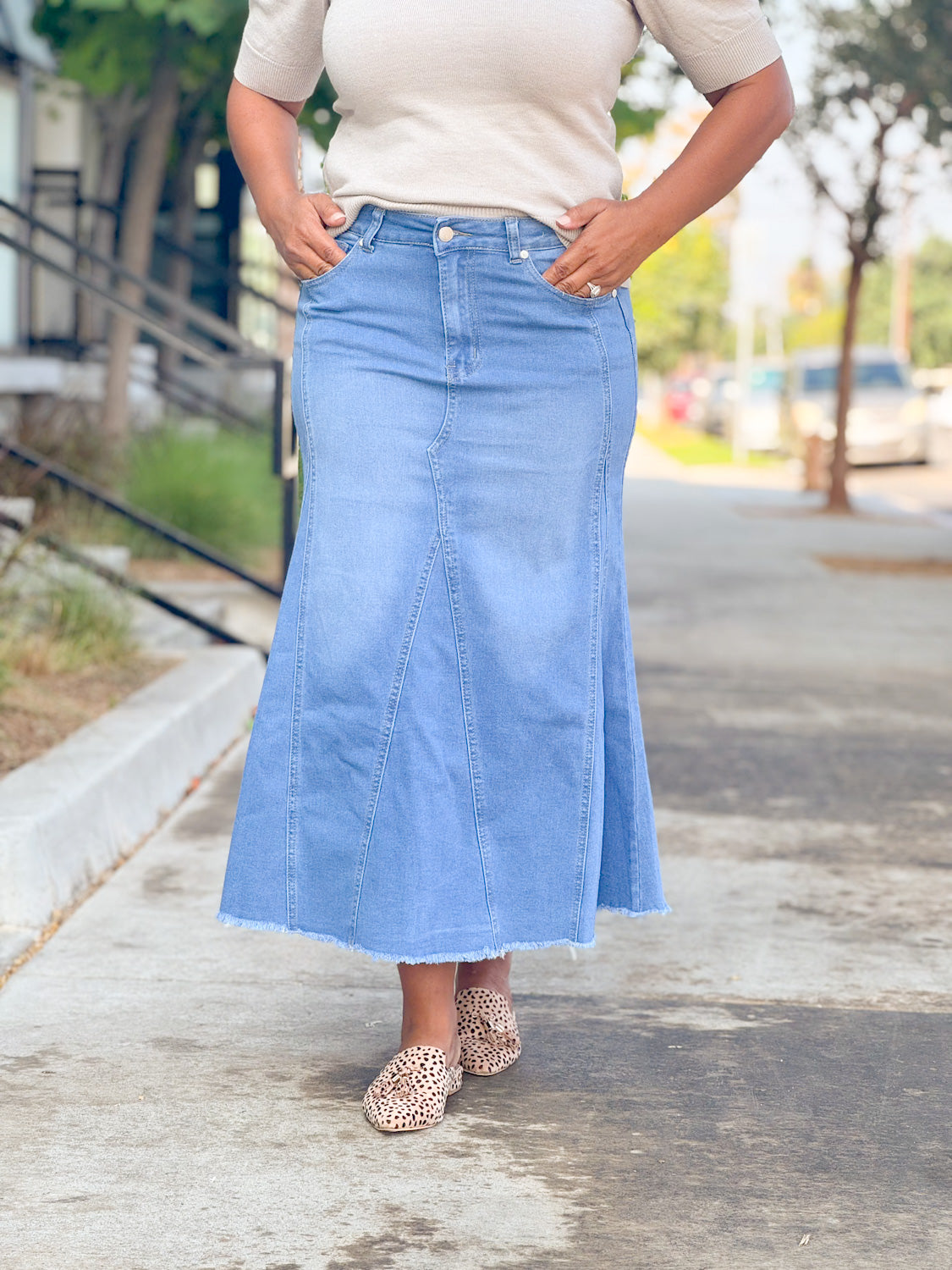 A-line Light Wash Denim Skirt