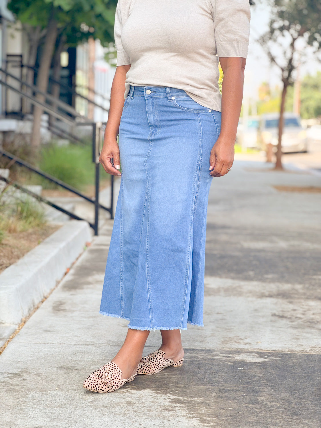 A-line Light Wash Denim Skirt